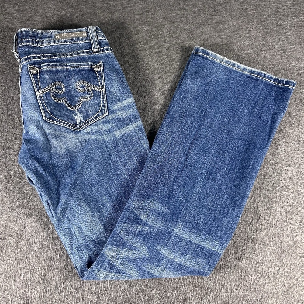 ReRock For Express Jeans Women's 4R‎  Bootcut Low Rise Dark Wash Distressed